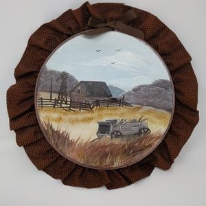 Vintage Hand Painted Brown Prairie Scene Wall décor